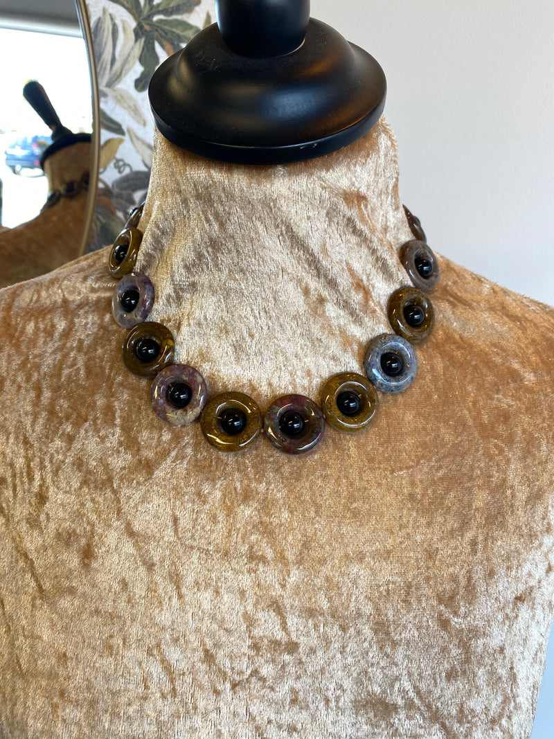 Pietersite and Onyx Ring Necklace