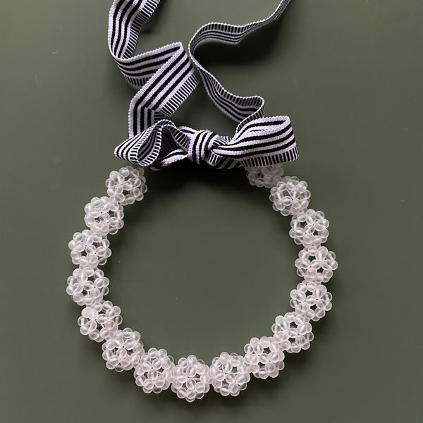 Quartz Lace Ball Ribbon Necklace