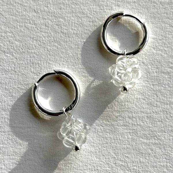 Charm Hoop Earrings with Quartz Cluster