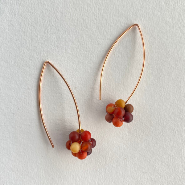 Joanna Salmond Jewellery Red Gemstone lace Ball Rose Gold Long hook Earrings
