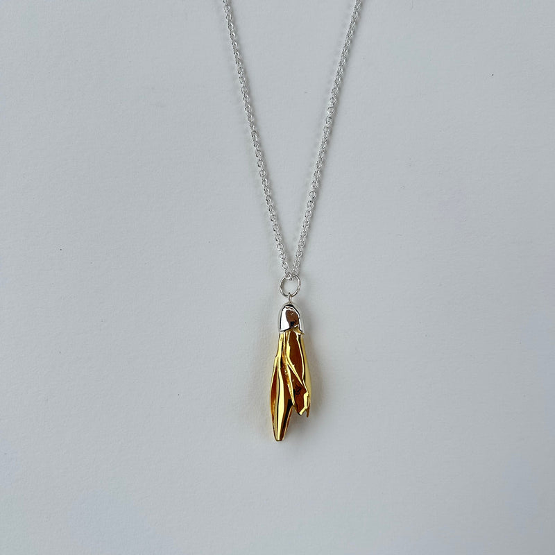 Kowhai Flower Pendant gold with Sterling Silver Chain
