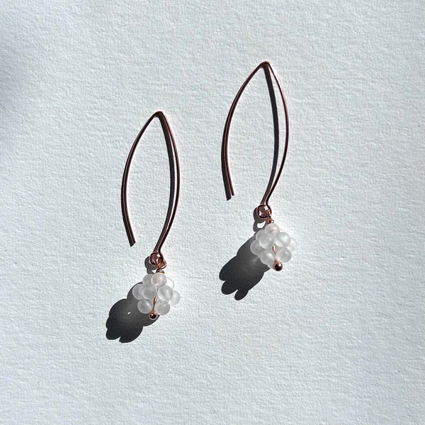 Quartz cluster earrings with rose gold long hook