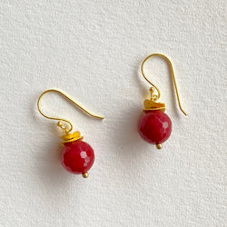 Red Chalcedony Gold Wave Earrings