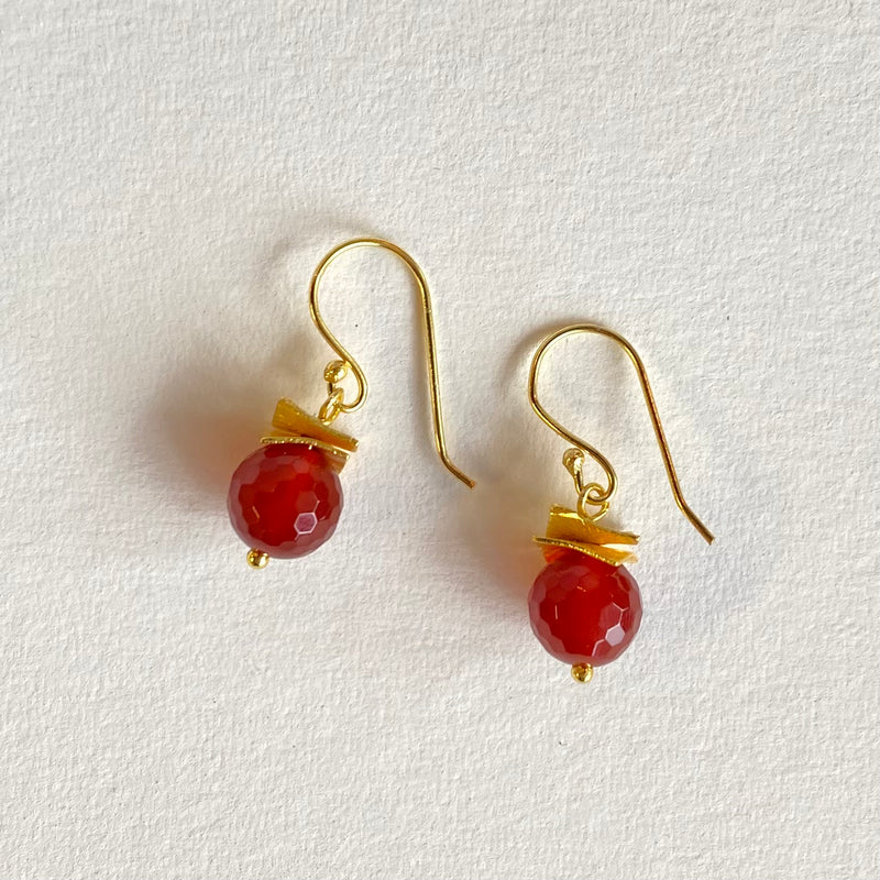 Red Agate Gold Flat Square Wave Earrings