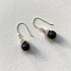 Onyx and Silver Wave Stack Earrings