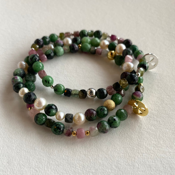 Ruby Zoisite and Pearl Bracelet