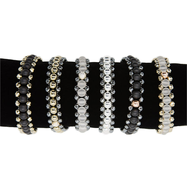 Semi precious stone mini cuffs bracelets, elasticated to slip easily over the hand and sit neatly on the wrist.