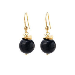 Onyx and Gold Wave Earrings