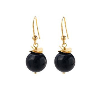 Onyx and Gold Wave Earrings