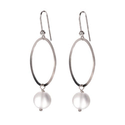 Hula Hoop Earrings - Silver and Frosted Quartz