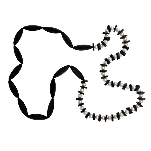 Freshwater Pearl and Matt Onyx Long Necklace