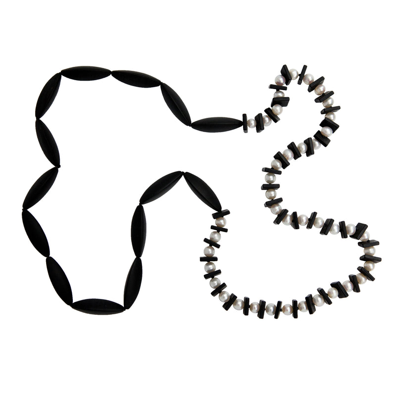 Freshwater Pearl and Matt Onyx Long Necklace