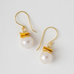Pearl Gold Flat Square Wave Earrings