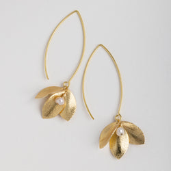 Gold Petal Long Hook Earrings
