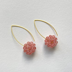 Strawberry Quartz Lace Ball Earrings - Gold