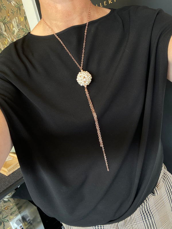 Hydrangea Pearl Rose Gold Pendant on black