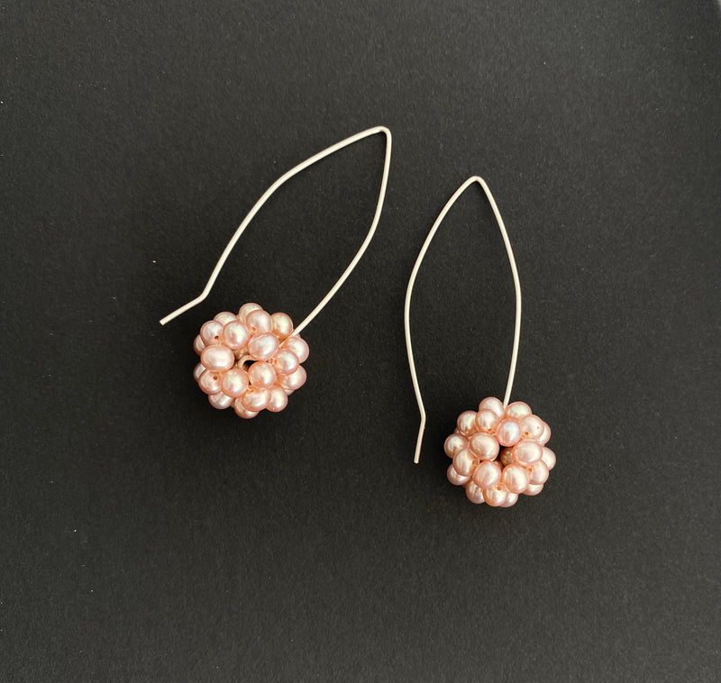 Pink Pearl Lace Long Statement Earrings