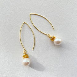 Pearl Silver and Gold Long Wave Earrings