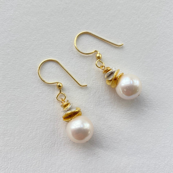 Pearl Gold and Silver Wave Earrings