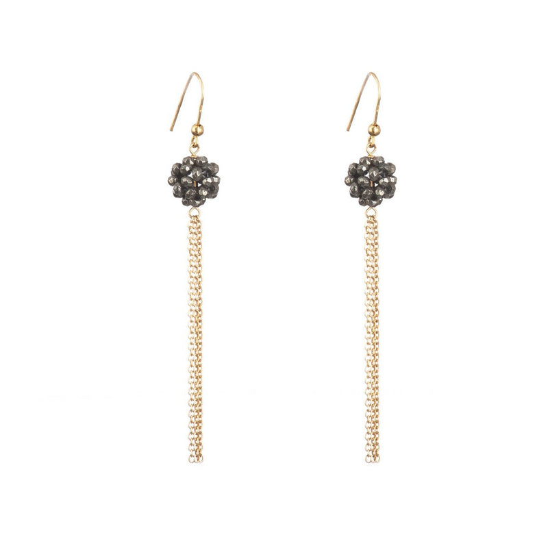 Pyrite and Gold Fringe Earrings