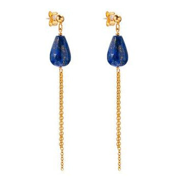 Lapis and Gold Chain Earrings