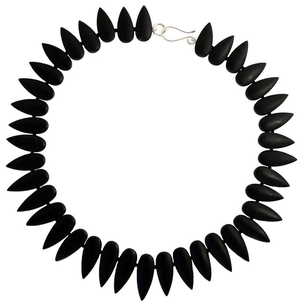 Black Onyx Graduated Point Statement Necklace with Sterling Silver Clasp