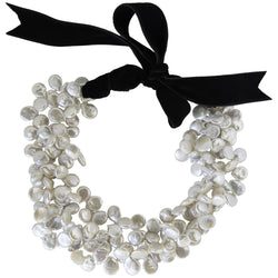 Black Velvet Ribbon Necklace - Coin Pearl