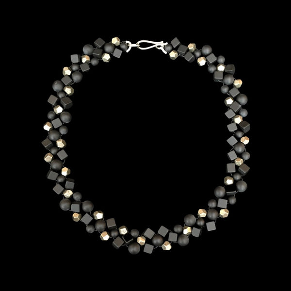 Pyrite and Matt Onyx Cube Necklace Black