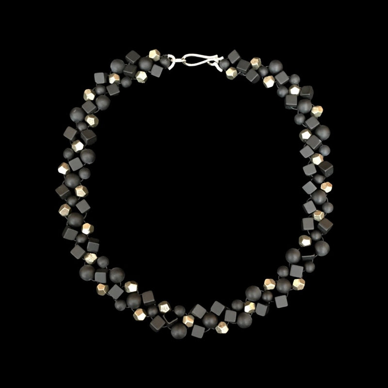 Pyrite and Matt Onyx Cube Necklace Black