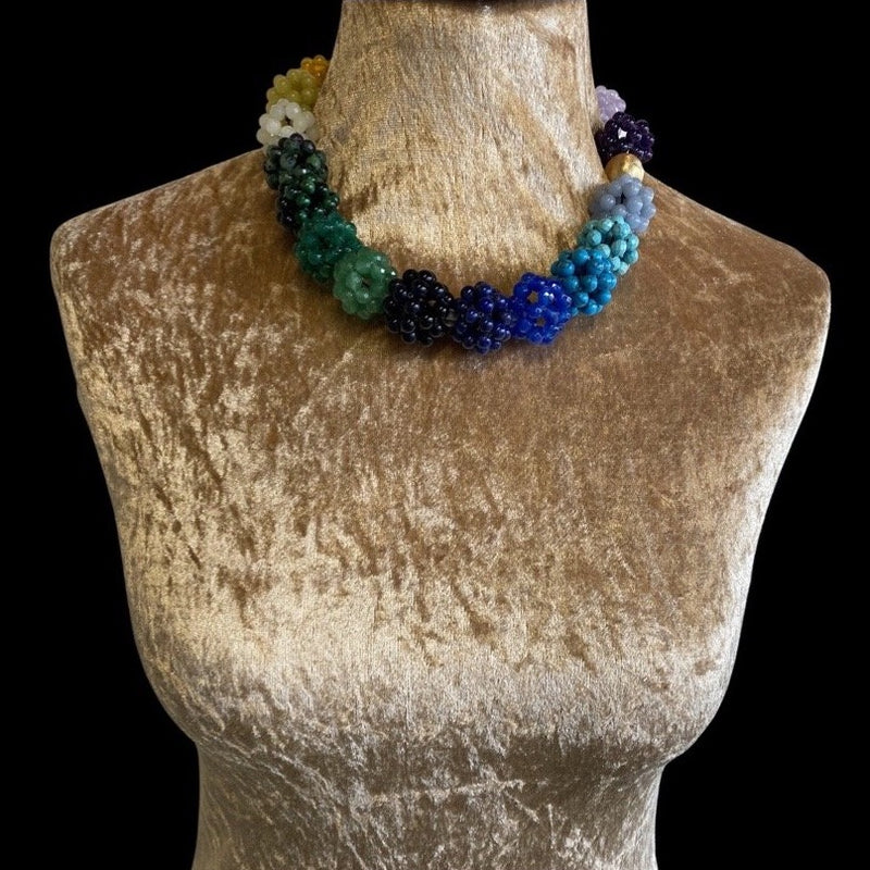 Spectrum Gemstone Necklace with Gold Magnetic Clasp Blue