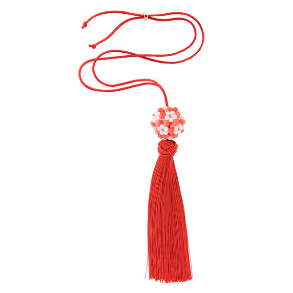 Flower Ball Tassel - Agate and Coral