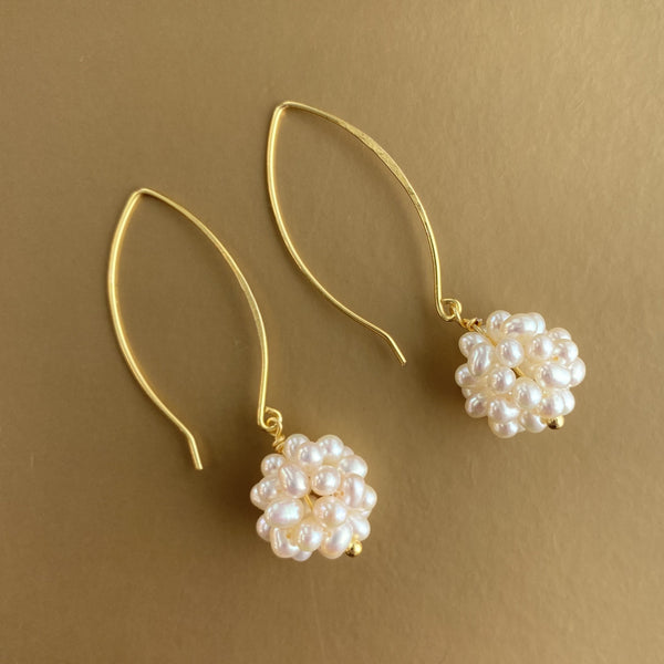 Pearl Lace Long Statement Earrings - Gold
