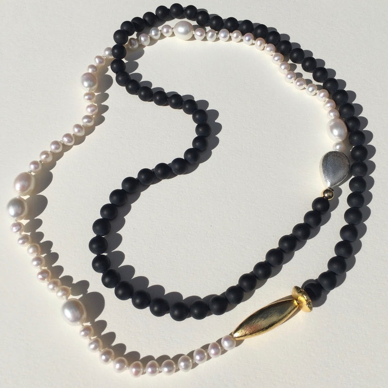 AJD Elegant 45 Inch Black and White Pearl and Onyx Necklace For Sale at  1stDibs | elegant long necklace, long black and white necklace