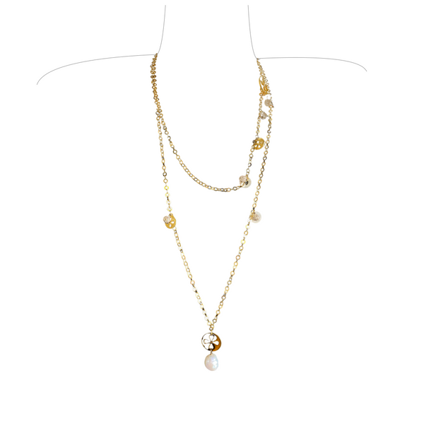 Gold Charm Baroque Pearl Necklace