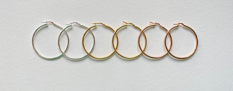 Hoop Earrings come in three colours, sterling silver, gold and rose gold. Joanna Salmond Jewellery