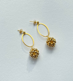 Gold O Link Lace Ball Earrings
