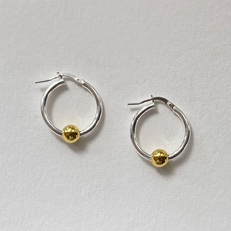 Sterling Silver and Gold Ball Hoop Earrings