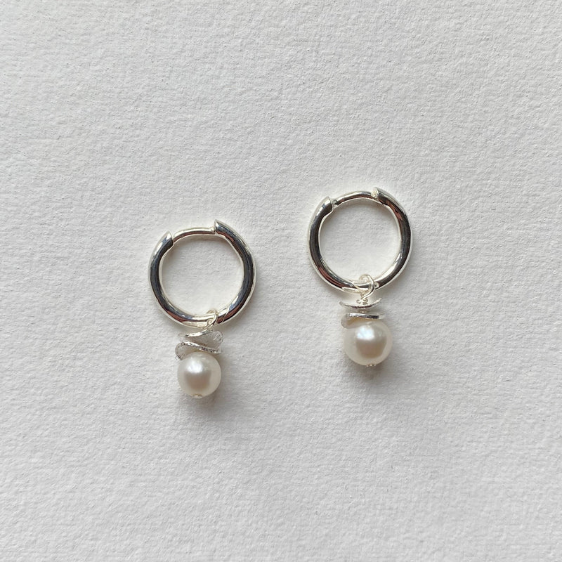Mini Pearl Sterling Silver (925) Hoops with interchangeable charms. 