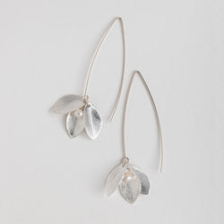 Silver Petal Long Hook Earrings