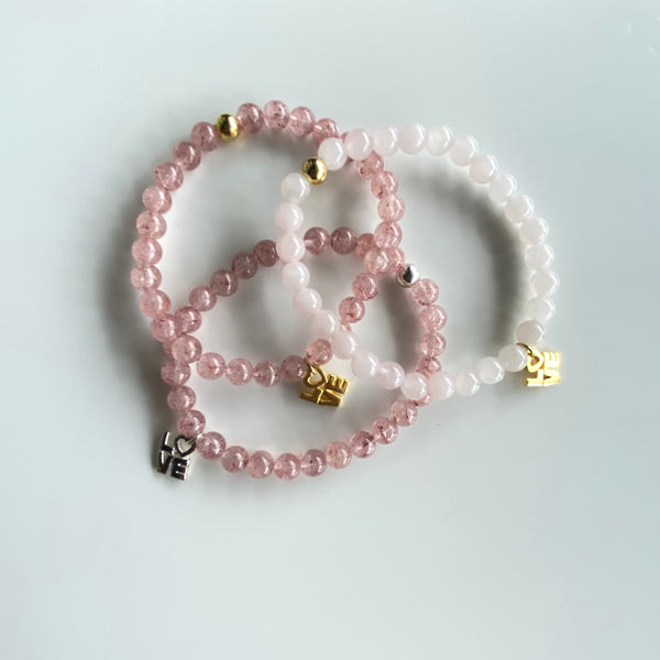 Love Charm Bracelet- Rose Quartz