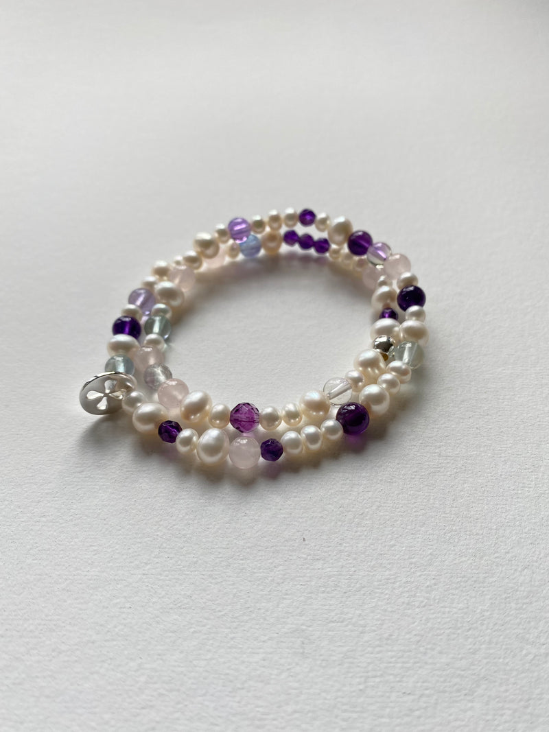 Gemstone and Pearl Wrap Bracelet - Amethyst