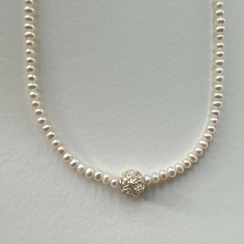 Pearl and Silver Wire Feature Necklace